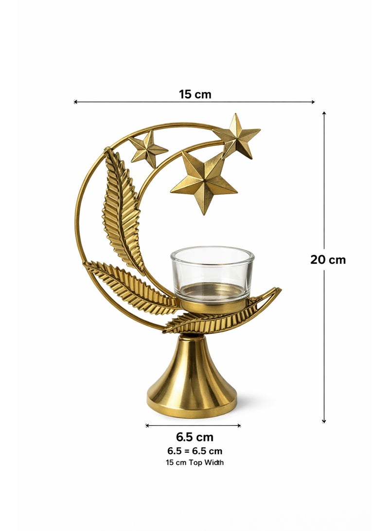 Metal Decorative Bakhoor Burner With Glass Holder – Crescent & Stars Design – Ramadan & Home Decor – Height 20 Cm (6.5 × 6.5 Cm Base – 15 Cm Top Width) - Image 4